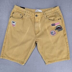 GS115 Shorts Mens 40 Beige Denim USA Flag Patch Patriotic Chino 11 Inseam Casual